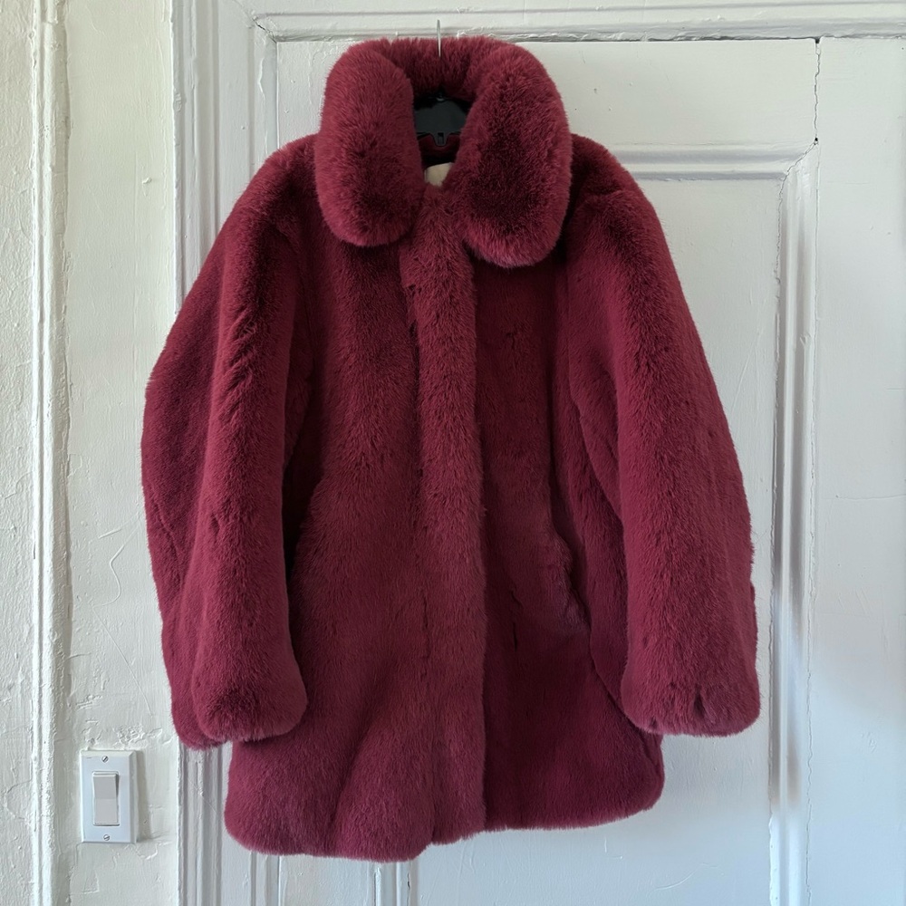 H&M Deep Red Faux Fur Coat
